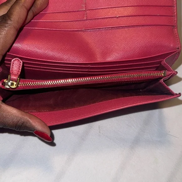 Authentic PRADA Saffiano Leather Fiocco Long Wallet Fuchsia GUC